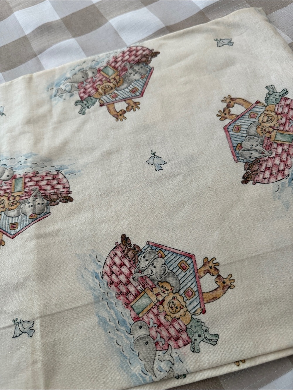 Noah's Ark Animal Print Nursery Fabric Pillowcase - Cream with Pastel Accents